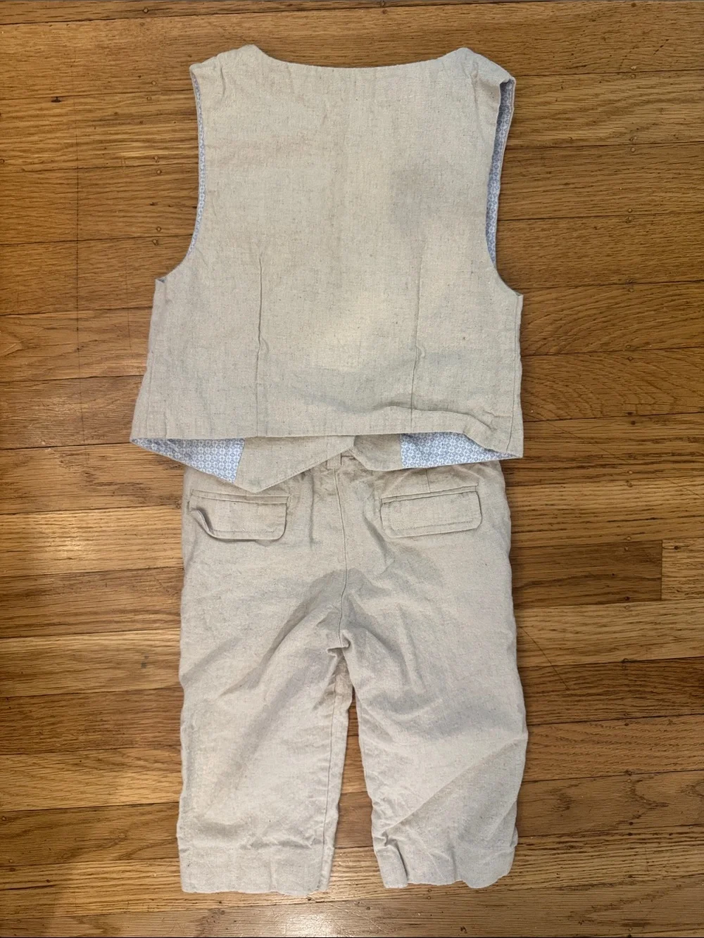 Adorable Toddler Beige Linen Vest & Pants Set for Wedding or Formal Summer Event